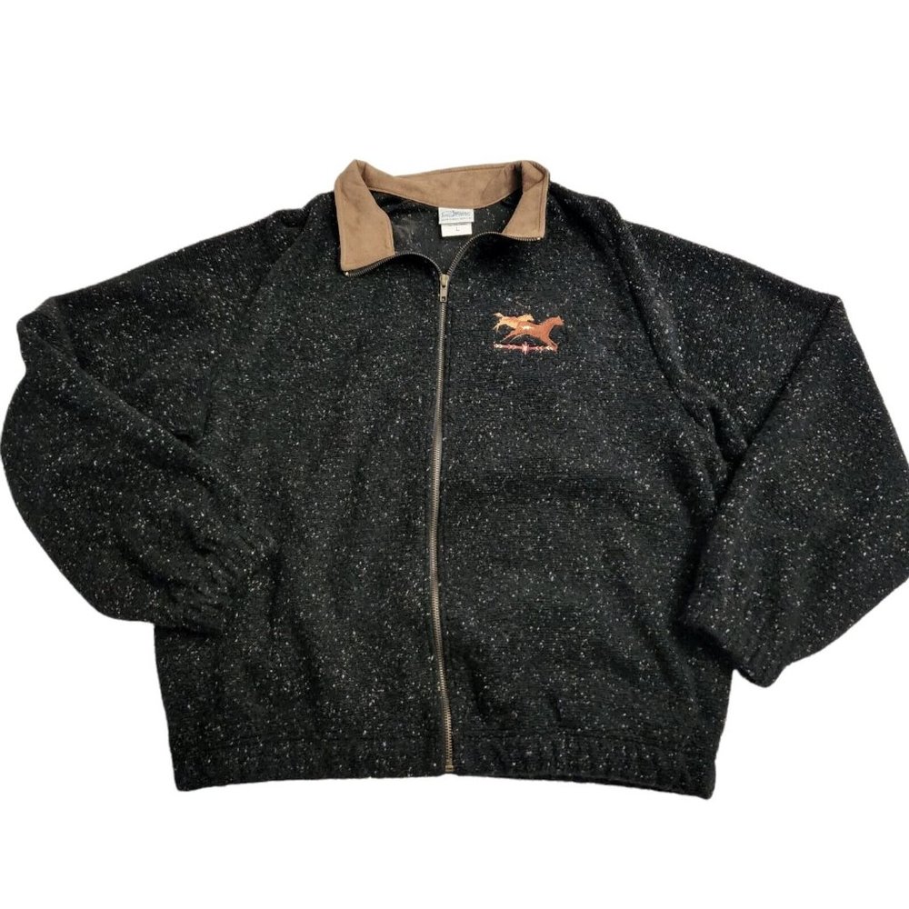 Vintage Artisans Sunschein Designs Speckled Embroidered Horse Full Zip Jacket L